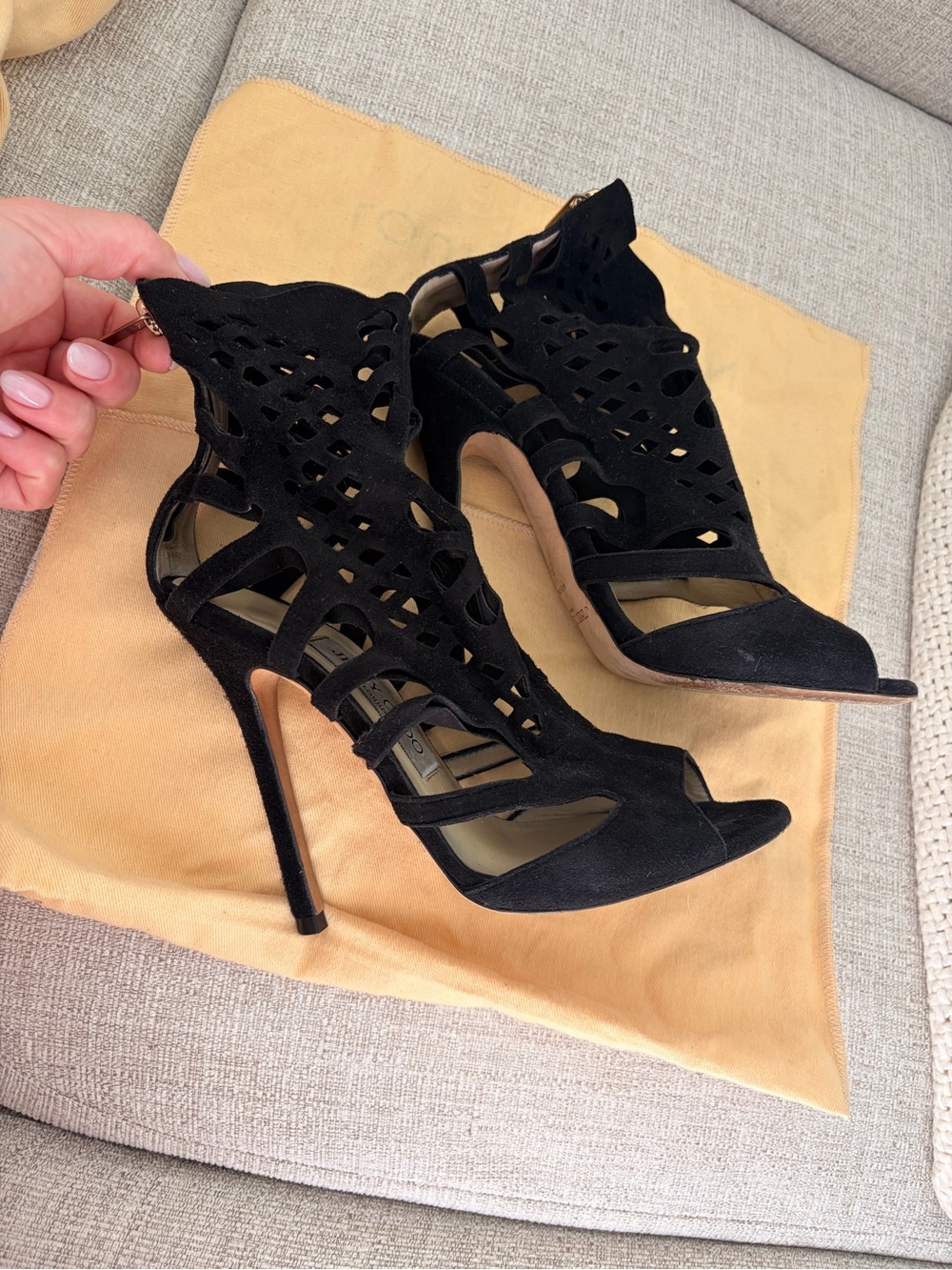 Jimmy Choo Suede Stiletto Heels in Black Size 35